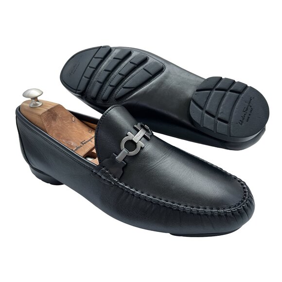 $850 Salvatore Ferragamo GLOVE Shoes Silver Gancini Bit Drivers Loafers 9.5 EE main image 8